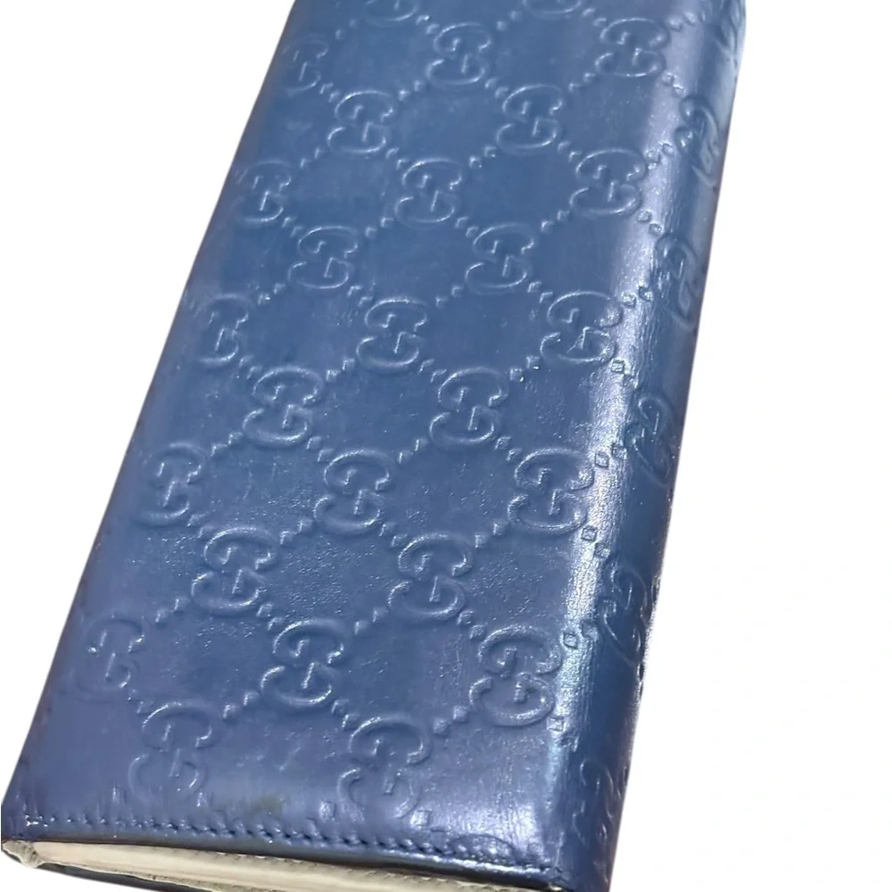Gucci Guccissima Navy Leather Heart Bit Wallet w/ Gold with Gucci box - Picture 7 of 7